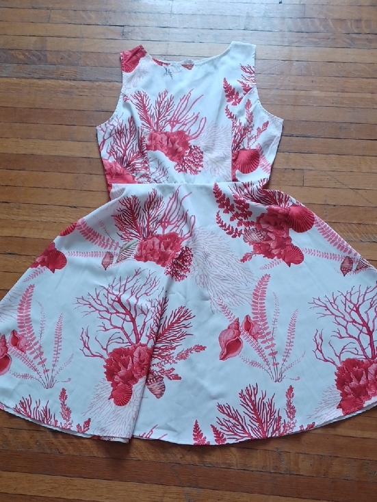 Blue Enchantress Dresses & Skirts - Women's Coral Print Fit & Flare Dress - White/Coral/Red